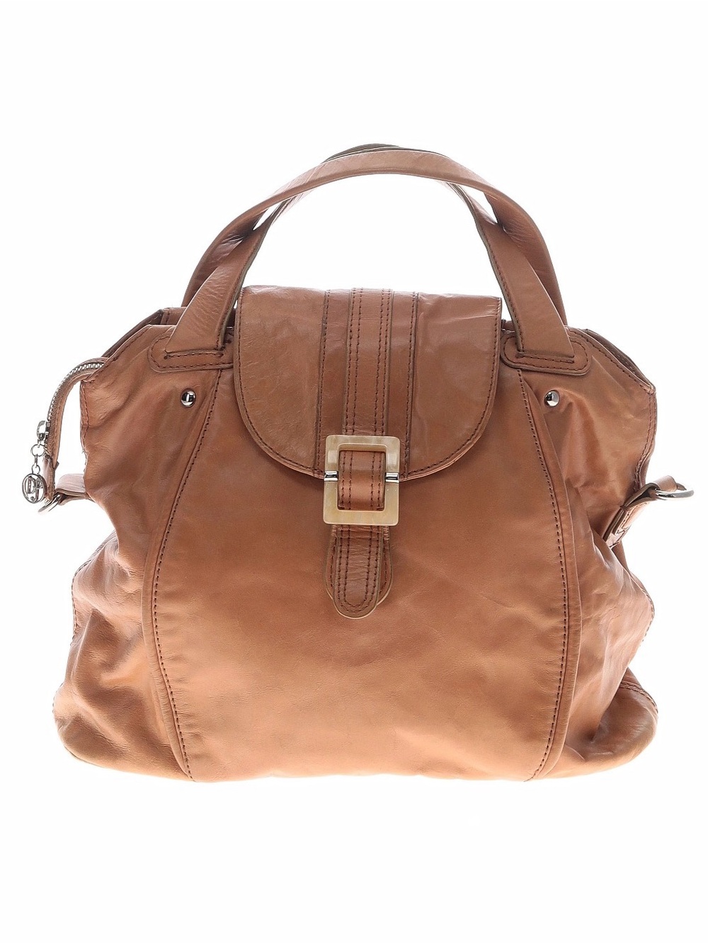 Donald J. Pliner Cognac Leather Top-Handle Satchel with Buckle